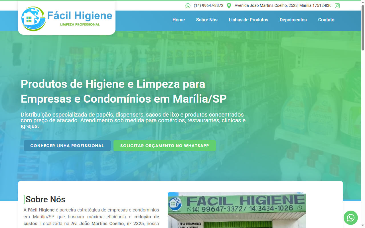 Site da empresa Fácil Higiene - Limpeza Profissional